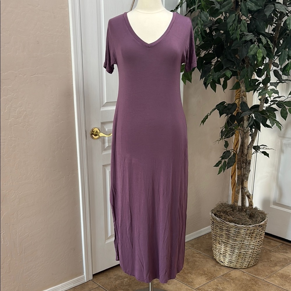 Huskary Casual Short Sleeve Maxi Dress with Pockets ~ Mauve